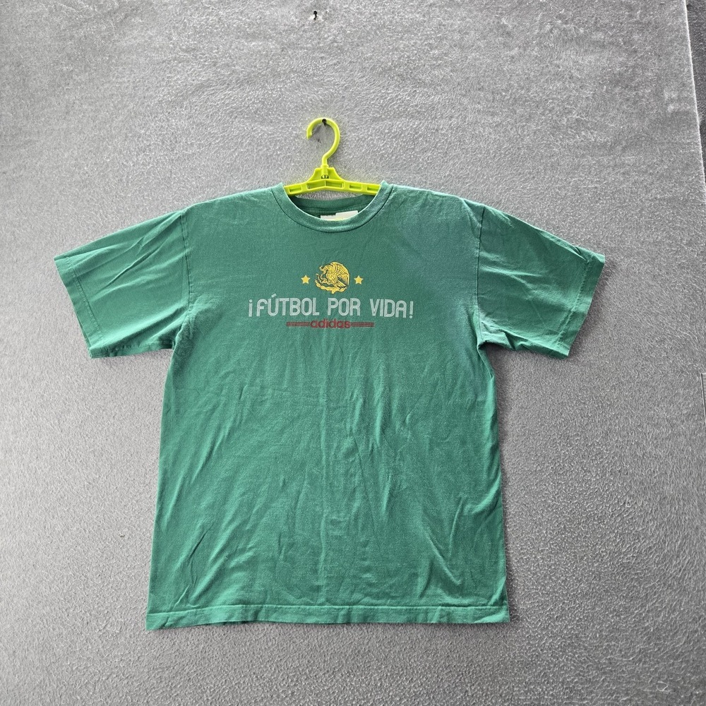 Adidas Men‎ Shirt M Green Lion Futbol Por Vida Logo Graphic Print Short Sleeve